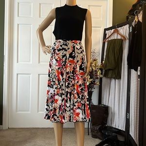 PREMISE Black & Tan Multi Colored A-Line Midi Skirt Large~Like New!